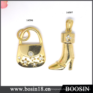 Fashion Twinkling Women Gold High Heel Boot Pendant #14596